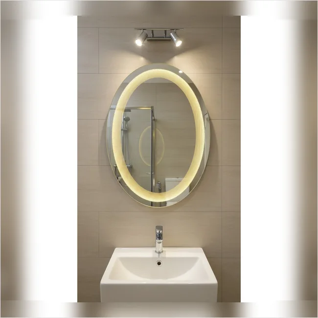 LED 130 - Laser Honeycomb Design Oval Mirror – 18" x 24" Smart Touch Wall Mirror with Dimmable Lighting