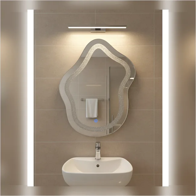 LED 131 - Cloud Shaped Mirror with Crystals – 18" x 24" Smart Touch Wall Mirror with Dimmable Lighting